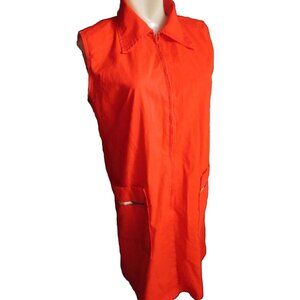 Medium Vintage Red Sleeveless Zip Front House Dress With Collar Colorful Trim